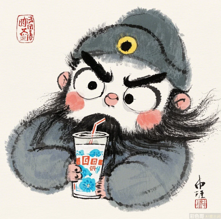 艺术插画，毛茸茸的Q版关羽插画