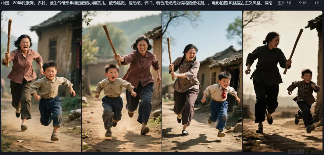 80年代农村，被生气母亲拿棍追赶的小男孩儿-图片2