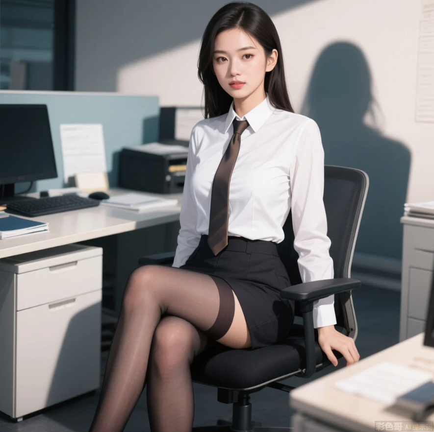 在办公室的女性，亚洲面孔，女秘书形象，清晰且有阴影